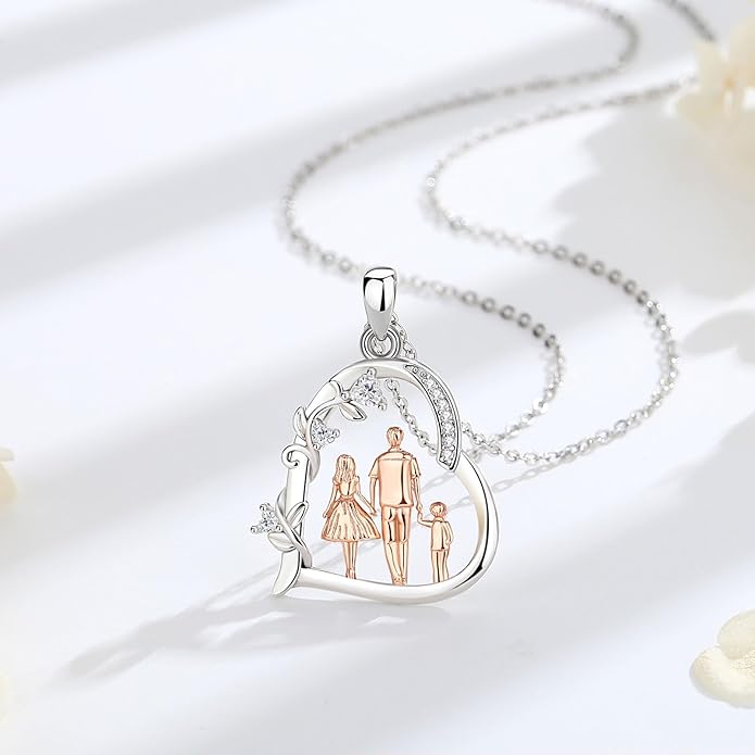 EUDORA Sterling Silver Mother Daughter Necklace for Women, Mama Son Daughter Necklace Pendant for Mom and Daughter,Mom Jewelry from Daughter Mother's Day Gift for Mother Daughter Aunt Grandma