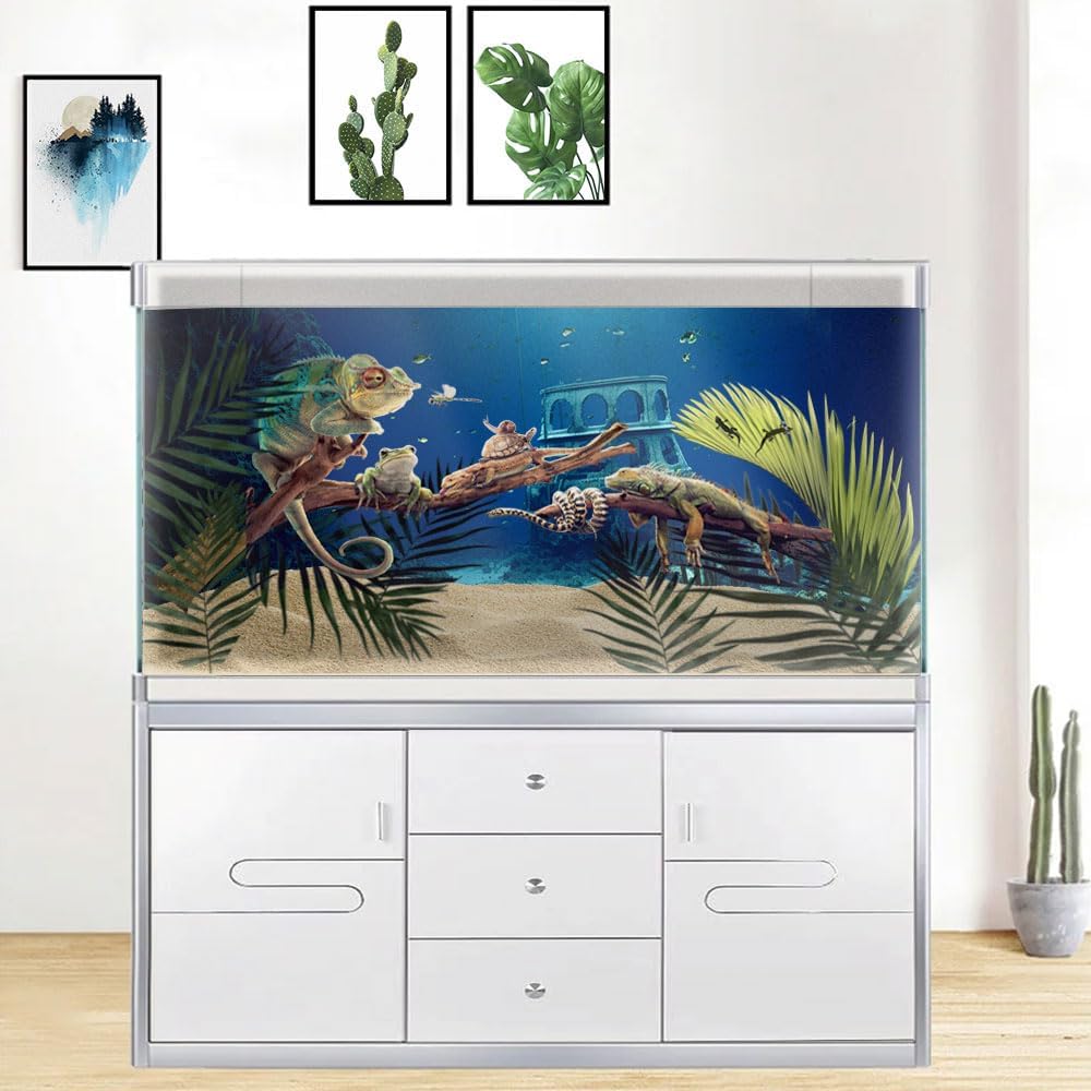 30X12IN Natural Underwater Aquarium Background, Pictures 3D Fish Reef Fish Tank Decoration Background, with 8 EVA Double-Sided Tape