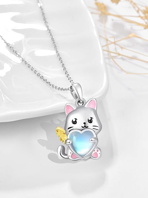 Dreamboat Moonstone Animal Pendant Necklace for Women 925 Sterling Silver Cute Animals Jewelry Gifts