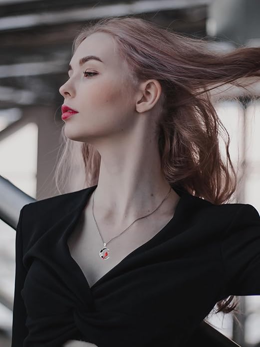 Gothic Jewelry Bat/Cat/Wolf/Dragon/Owl/Fox/Spider/Sun Pendant Sterling Silver Crescent Moon Necklace for Women Girls Black Jewelry Gifts