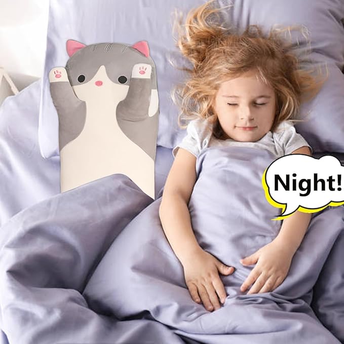 Grey Cat Long Plush Pillow Cat Stuffed Animals Soft Sleeping Throw Pillow Doll ((Grey,19inches)