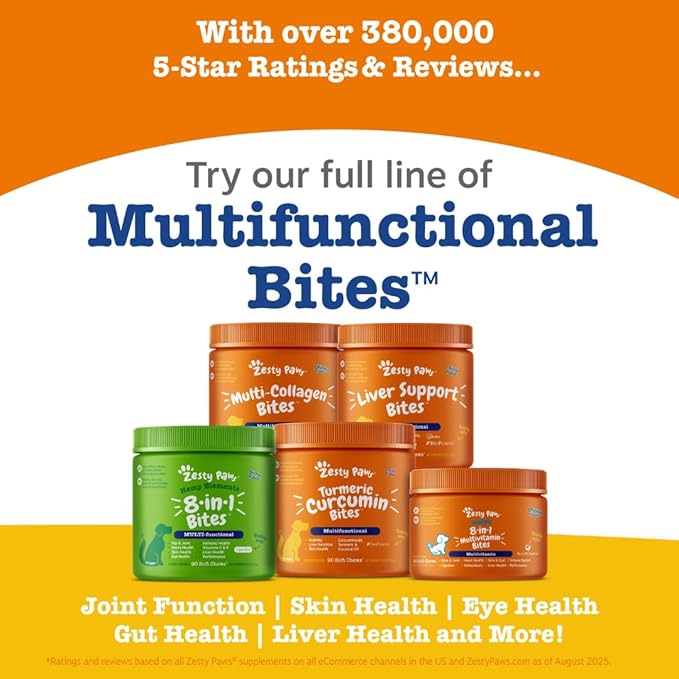 Zesty Paws Senior Dog Multivitamin Treats - Glucosamine for Dogs + Digestive Enzymes & Probiotics - Grain Free Dog Vitamins and Supplements for Skin & Coat + Immune Health Chicken - Advanced - 90ct