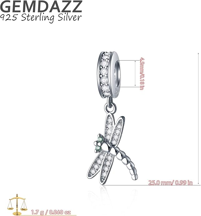 GEMDAZZ Animal Theme Charms in 925 Sterling Silver, Cute 3D Polar Bear, Frog, Cicada, Ladybug, Bee, Dragonfly Beads fit European Women Bracelet, Gift for Birthday/Christmas/Friends/Mom/Lover