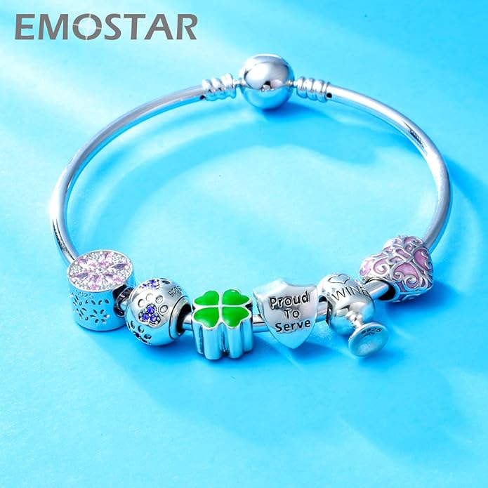 EMOSTAR Dog Paw Print Charms with Various Birthstone Crystals, 925 Sterling Silver Pawprint Beads for 3mm Snake Chain, Pet Lover Gifts for European Women Bracelet