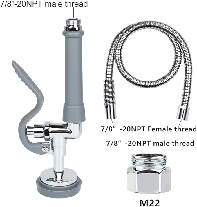 KWODE Commercial Sink Sprayer Valve with Hose, 44” Commercial Sink Sprayer Hose Replacement Kit for Commercial Kitchen Sink Faucet (Free Brass Adapter to Connect Add-on Swivel Spout)