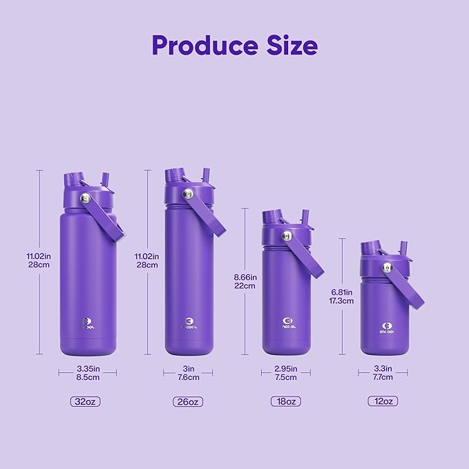 Insulated Water Bottle with Straw Stainless Steel Water Bottle, Leak-Proof, BPA-Free, Double Wall Vacuum Keeps Cold for 24 Hours for Sports, Travel, School (26 oz, Violet)