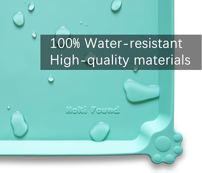 Hoki Found Large Silicone Non Slip Pet Food Mats - Tray for Dogs and Cats - Waterproof Feeding Mats - Cool Mint