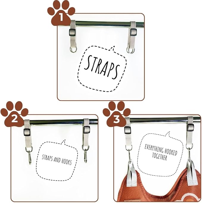 Paws n' Cradle Dog Grooming Hammock Harness for Dogs & Cats - Complete Kit with Adjustable Fittings, Hair Comb, Nail Clipper, Nail File, Hook and Loop Strap, Adjustable Straps & Snap Hooks (XS)
