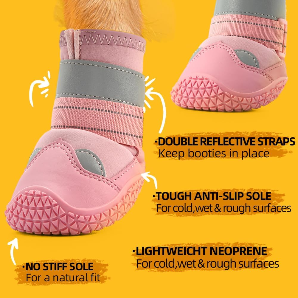 Dog Shoes for Large Dogs, Medium Dog Boots & Paw Protectors for Hardwood Floors, Outdoor Dog Booties for Hot Pavement Winter Snow Hiking, Waterproof Dog Shoes with Reflective Strips Size 4