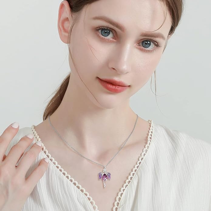 Dragon Necklace for Men Sterling Silver Birthstone Wyvern Necklace Embllished with Teardrop Shaped Crystal Jewelry for Women