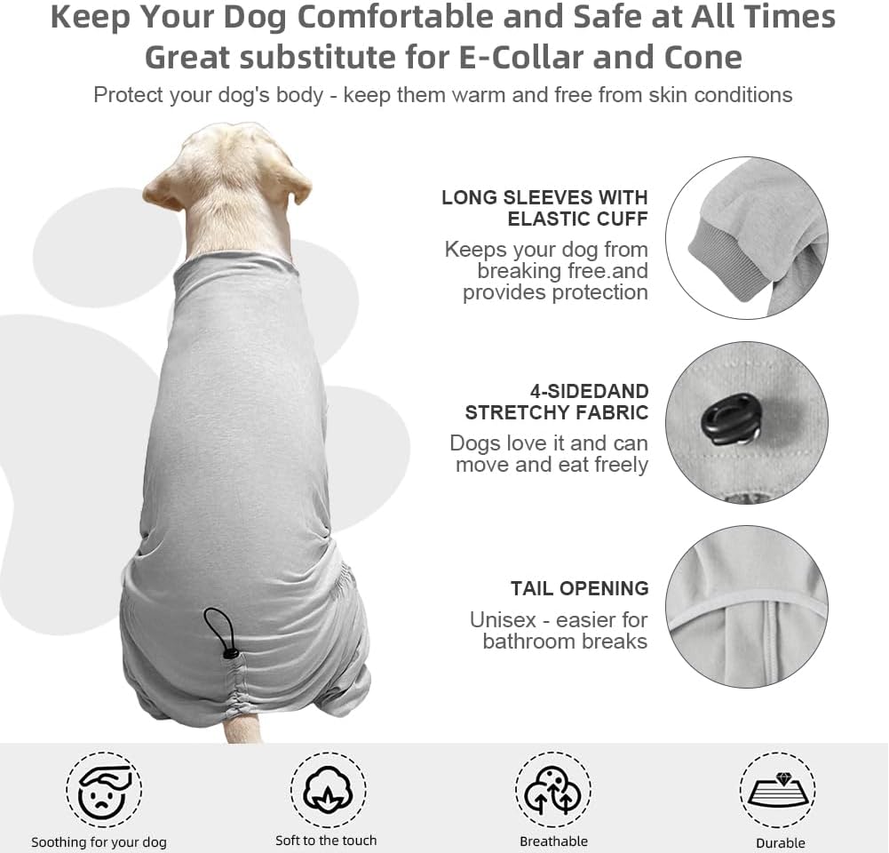 Dog Pyjamas PJS Sweater Clothes and Home Clothing Suitable for Small to Medium Breeds of Dogs, Dog Neutering Suits, Extra-Large Stretch Fabric, Four-Legged Clothes(Thin Gray, XL)