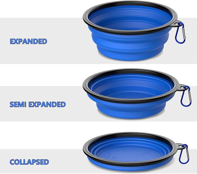 3 Pack Collapsible Dog Bowl Travel Portable Pet Bowls [20oz,600ml],Expandable Foldable Food Water Feeding Dishes for Traveling Hiking Walking,with Carabiners [Black,Blue,Green]