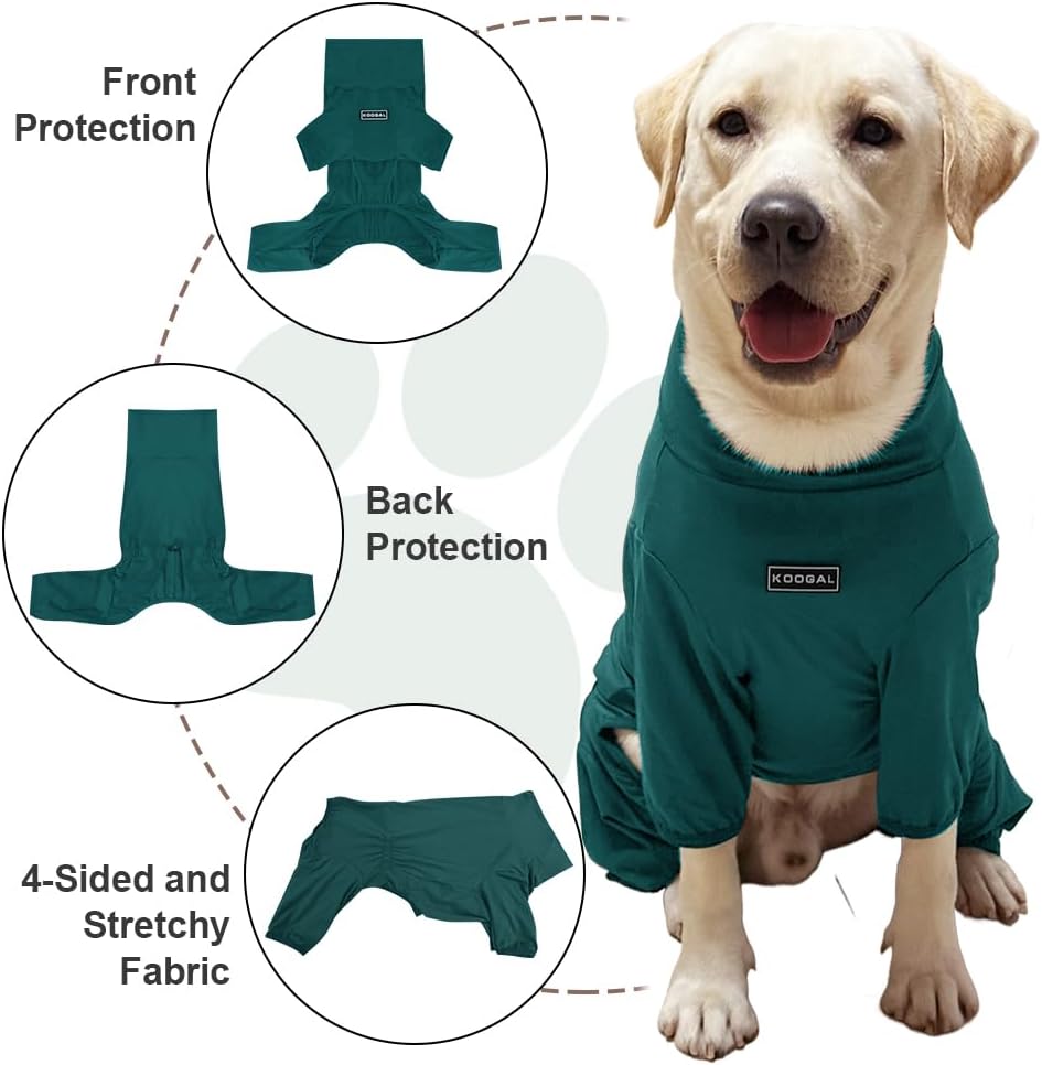 Dog Pyjamas PJS Sweater Clothes and Home Clothing Suitable for Small to Medium Breeds of Dogs, Dog Neutering Suits, Extra-Large Stretch Fabric, Four-Legged Clothes(Thin Dark Green, L)