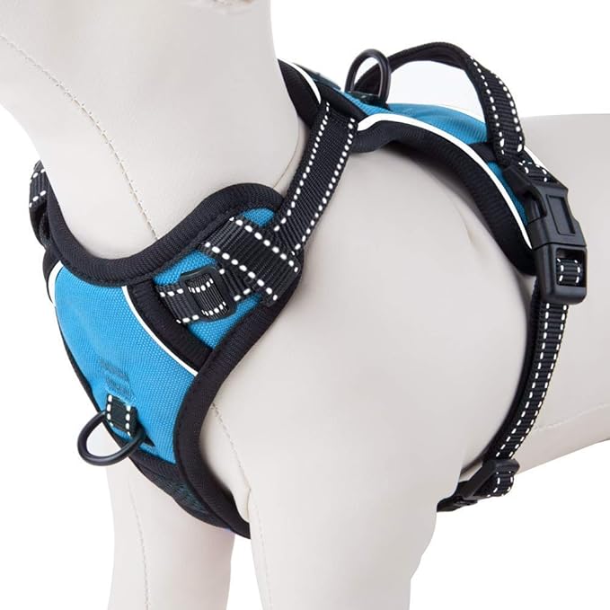 PHOEPET No Pull Dog Harnesses for Small Puppies Reflective Adjustable Front Clip Vest with 2 Metal Leash Attachment Hooks Soft Handle(S, Blue)
