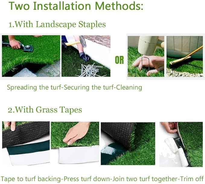 Artificial Grass Rug 1.38" Thickness, 12x46 Feet Indoor Outdoor Fake Grass Carpet, Pet Turf for Dogs, Cats, Rabbits, Chicken, Easy Install and Clean with Good Drainage