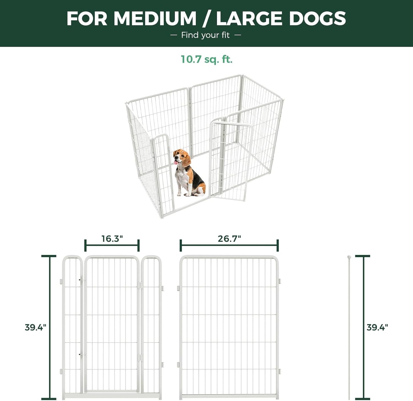 FXW Homeplus Unleashed Indoor Dog Playpen - Stress-Free and Safe Play, Heavy Duty 40 Inch 6 Wire Panels Dog Pen for Medium and Large Dogs, White│Patented