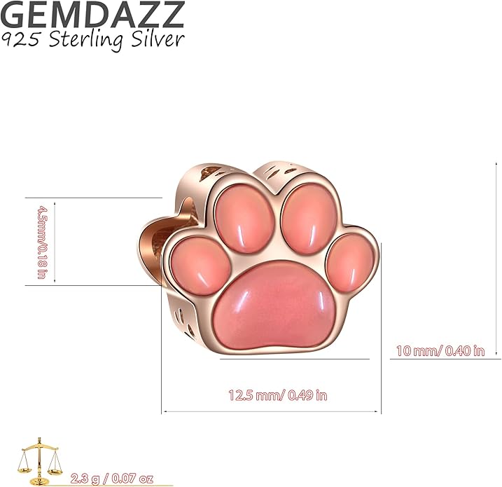 GEMDAZZ Sparkling Puppy Paw Print Charms in 925 Sterling Silver, Pave Dog Pawprint CZ Round Beads and Always in My Heart Charms, Gift for Animal Lover, fit European Women Bracelet/Necklace