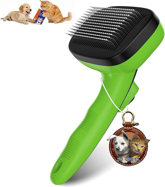 Dog Brush for Shedding, Self Cleaning Slicker Brush Ideal for Short Long Haired Dogs & Cats. Removes Loose Fur, Undercoat, Mats, Tangled Hair. Suit for Large Medium Small Animal, Green