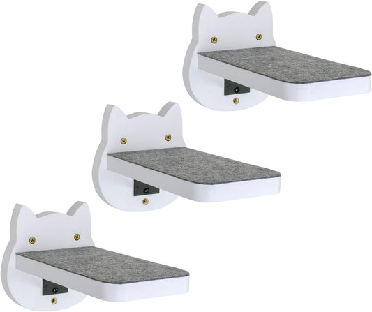 ESPETS White Painted Wooden Cat Wall Floating Steps Set of 3 - Wall Mounted Cat Floating Furniture Shelves and Perches, Sturdy Climber Stairs Ladders - Holds up 30lbs