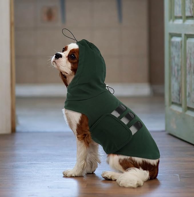 Calming Vest for Small Dogs-M,Adjustable Chest & Hood | Soft Lightweight Wrapped Shirt Relief Anxiety,Fear of Walking Out,Noise,Riverside,Fireworks (DarkGreen)