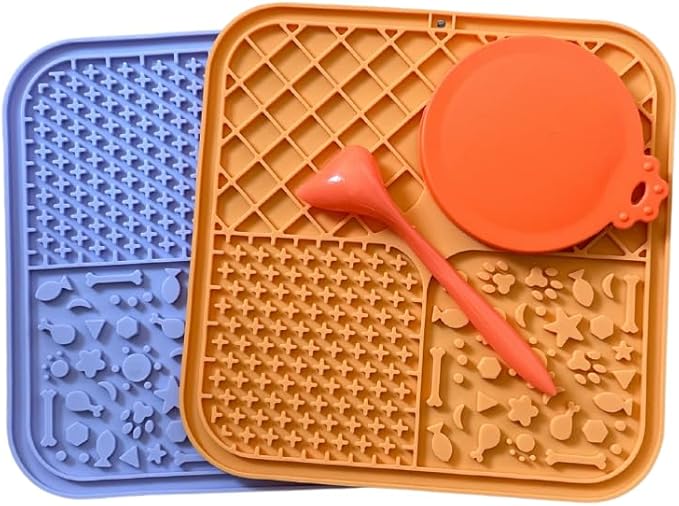 Silicone Slow Feeder Lick Mat Set for Dogs and Cats, Anxiety Relief Enrichment Feeding Mat with Spatula and Lid, Washable Non-Slip Pet Feeding Mat