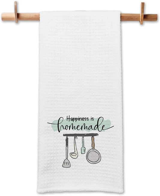 Funny Kitchen Towels with Sayings Happiness is Homemade Dishcloth Trendy Dish Towels for Kitchen Decor Sweet Housewarming Gifts Funny Birthday Gifts for Women Men Hostess Sister Friend Chef