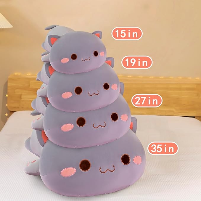 FUYU Cat Stuffed Animals, Soft Cat Plush Pillow Kawaii Kitten Stuffed Animal Toy Gifts for Kids Boys Girls Room Decor (Grey Round Eyes,35in/87)