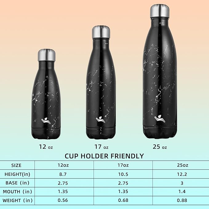 Insulated Water Bottles,17 oz Double Wall Stainless Steel Vacumm Metal Flask for Sports Travel,Marble Midnight