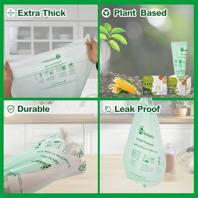OrangeBio 6~8 Gallon Compostable Trash Bags, 100 Count, 30 Liter, 100 Count, 0.85 Mil Heavy Duty, Food Scrap Bags for Medium Bins, US BPI ASTM D6400 and OK Compost Home Certified