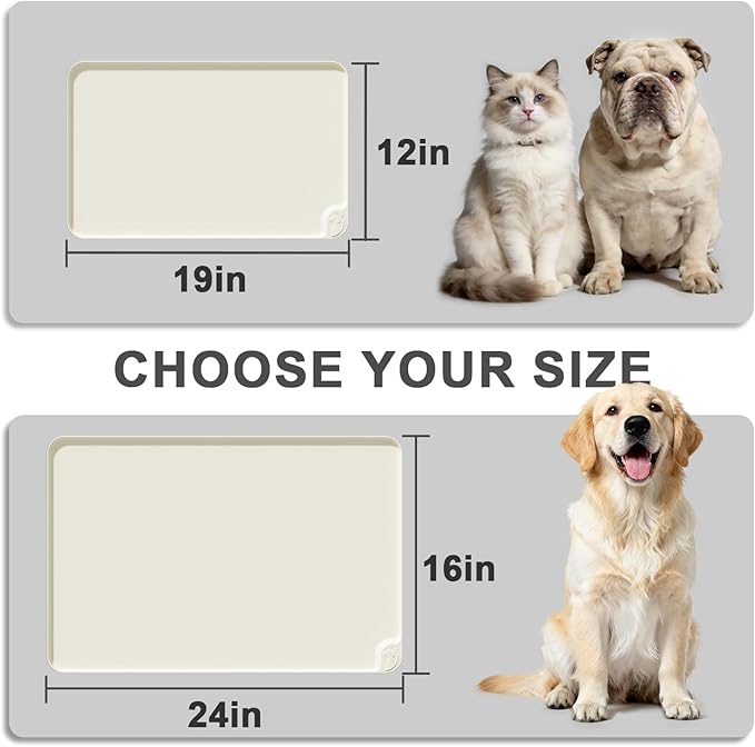 ESTHELLO Waterproof Pet Feeding Mats - Advanced Silicone Dog Food Mat Easy to Clean for Dog & Cat Bowls, 19''X12'' Cream White