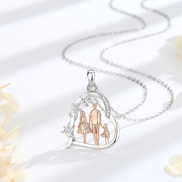 EUDORA Sterling Silver Mother Daughter Necklace for Women, Mama Son Daughter Necklace Pendant for Mom and Daughter,Mom Jewelry from Daughter Mother's Day Gift for Mother Daughter Aunt Grandma