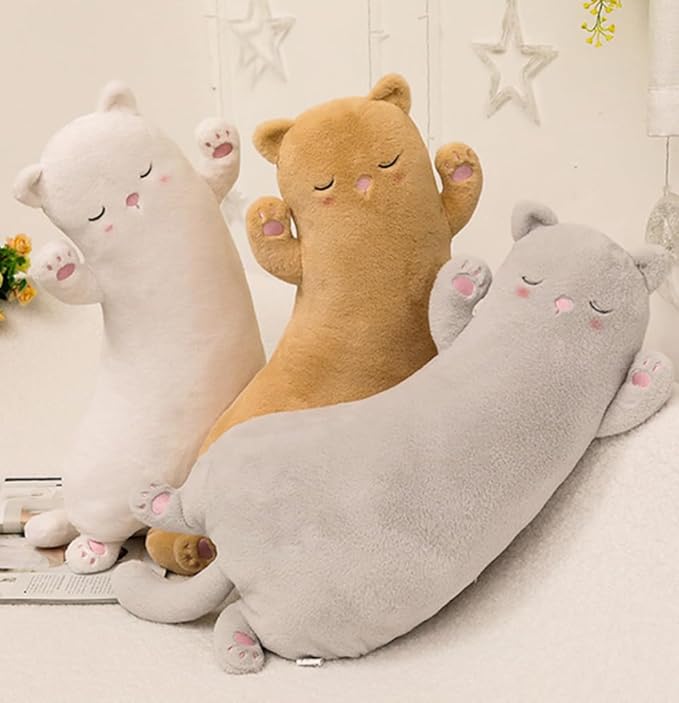 JOSON Cute Curved Long Cat Plush Stuffed Animal Pillow, 25.7 in, Birthday Gift for Children and Girlfriends (Grey)