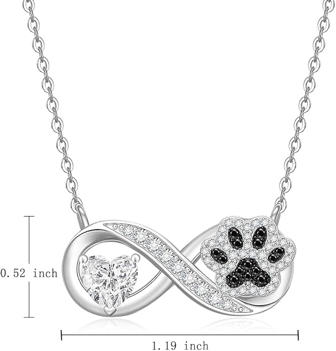 Infinity Paw Print Necklace for Women Sterling Silver Heart Cat Dog Paw Necklace Pawprint Necklaces Pendant Jewelry Christmas Mothers Day Gifts