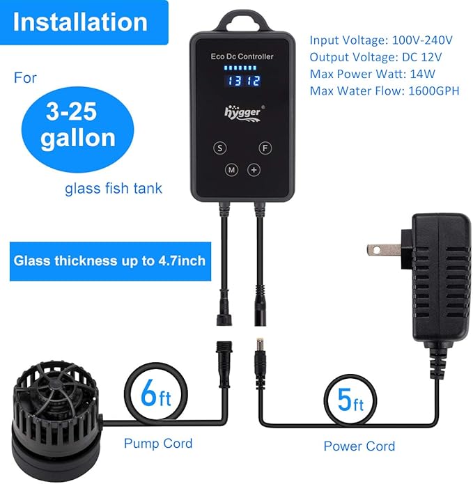 hygger Quiet Magnetic Aquarium Wave Maker, 1600GPH DC 12V Powerhead with Digital Led Display Controller, Submersible Water Inverter Circulation Pump for Fish Tank 3-25 Gallon