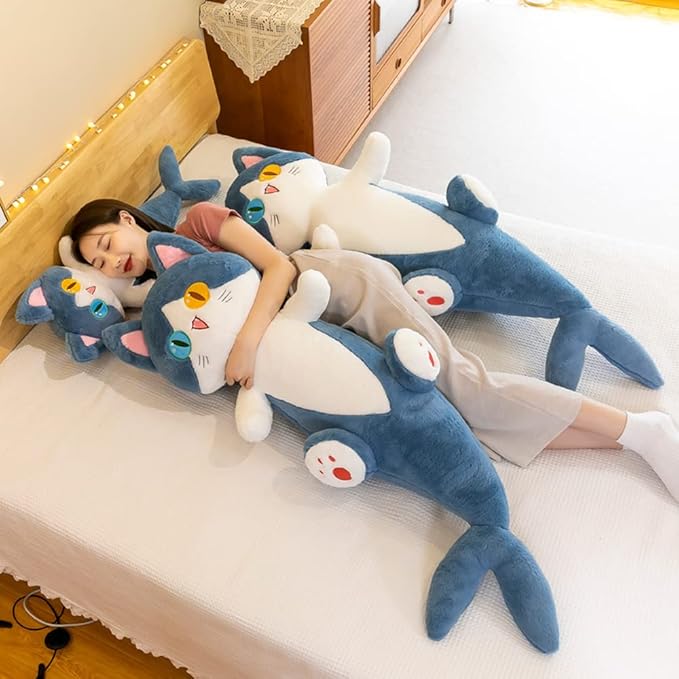 FANGYU Cute Plush Cat Toy, Soft Stuffed Cat Pillow, Kids Shark Gifts (130cm/51.1in)