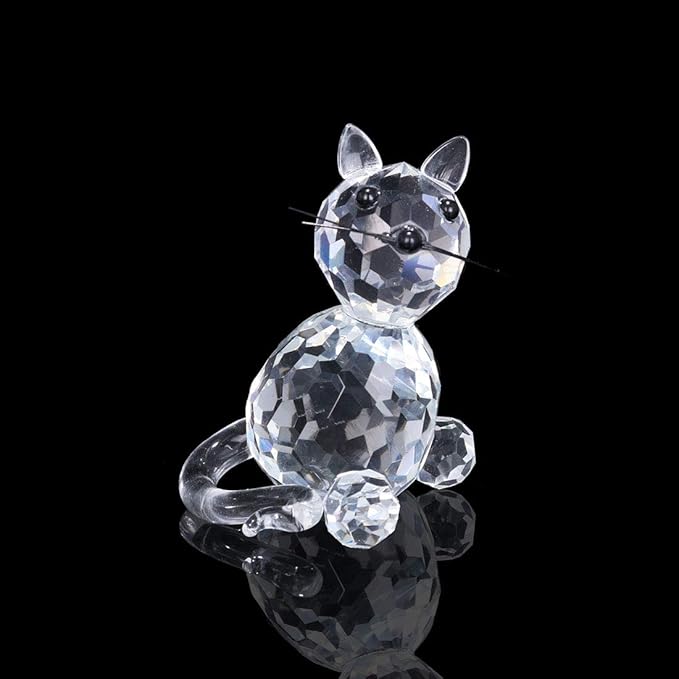 H&D HYALINE & DORA Crystal Collectible Standing Cat Figurine Miniature Glass Christmas Collectible