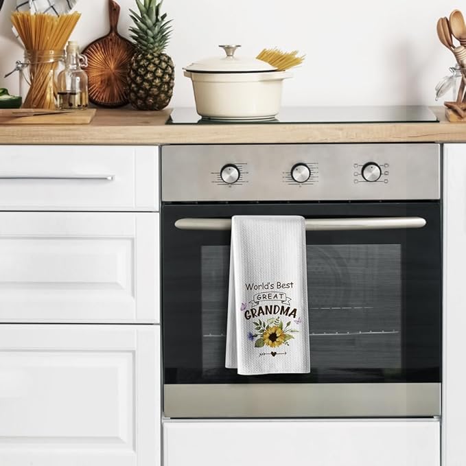 Funny Great Grandma Kitchen Towels,16 * 24inch, Microfiber Dish Cloths,Bar Towel,Hilarious Absorbent Hand Dishcloth,World’S Best Grandmother Tea Rags,Birthday,Christmas,Mothers Day,Thanksgiving Gifts