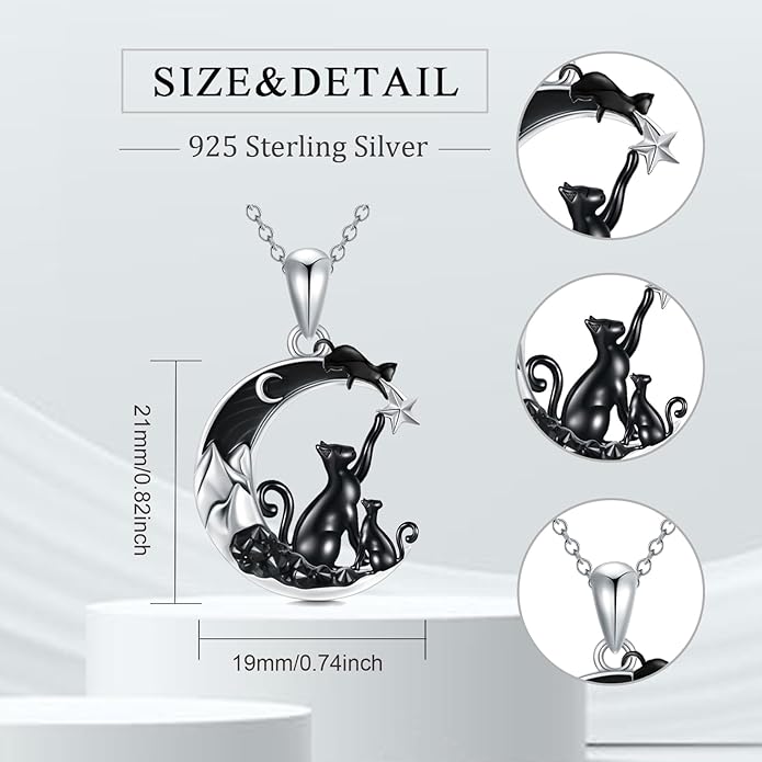 Gothic Jewelry Bat/Cat/Wolf/Dragon/Owl/Fox/Spider/Sun Pendant Sterling Silver Crescent Moon Necklace for Women Girls Black Jewelry Gifts