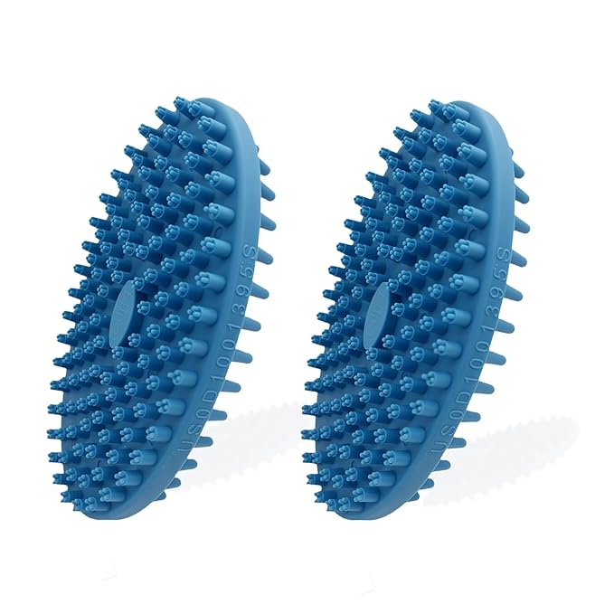 Dog Grooming Brush, Lilpep Pet Shampoo Bath Brush Soothing Massage Rubber Comb with Adjustable Ring Handle for Long Short Haired Dogs and Cats (2 pale blue, 2 sided brush)