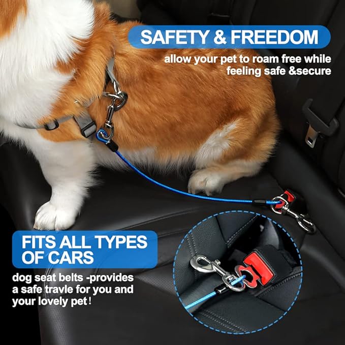 Dog Seat Belt Harness for Car,Dog Seatbelt of Coated Wire Leash Safety Restraint,No Chew Tether Cable Vehicle Dog Accessories,Double Clips & Latch (Black, 32 inch/80 CM)