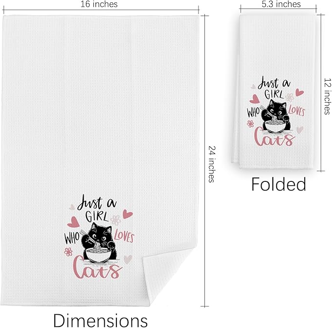 Just a Girl Who Loves Cats Kitchen Towels, Black Kitty Hand Towels, Black Cat Lovers Mom Lady Owners Gifts for Kitchen Decor Soft Dish Cloth for Women, 16x24 Inches
