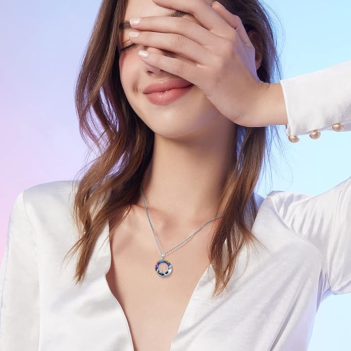 AOBOCO Valentine Cat Necklace for Women 925 Sterling Silver Cat Pendant Necklace Embellished with Crystals from Austria Jewelry Gifts for Cat Lovers