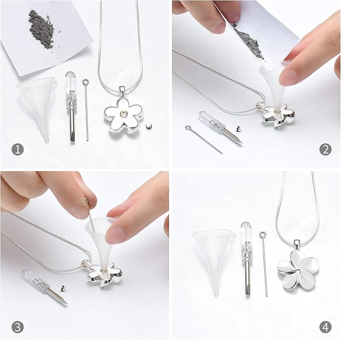 Flower Cremation Ashes Jewelry Cremation Necklace Memorial Locket for Ashes Keepsake Urn Pendants for Women/Men