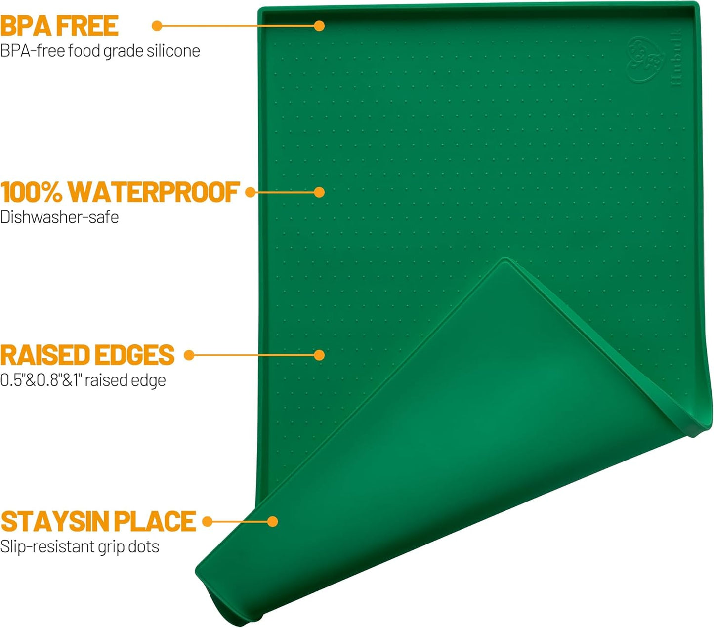 Hubulk Dog Feeding Mat,100% Waterproof Food Grade Silicone Pet Food and Water Bowl Placemat,Dishwasher, High Raised Edge to Prevent Spills,Nonslip Tray to Stop Messes on Floor（24"x16"x0.5",Hunter ）