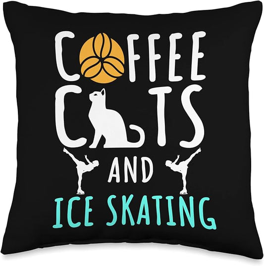 Ice Skating Skater Figure Skating Sport Cat Coffee Lover Throw Pillow