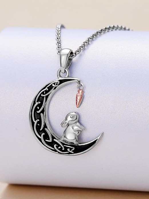Fox/Cat/Axolotl/Sloth/Panda Necklace Crescent Moon Necklace 925 Sterling Silver Cute Animal Jewelry as Birthday Mothers Day Gifts for Women