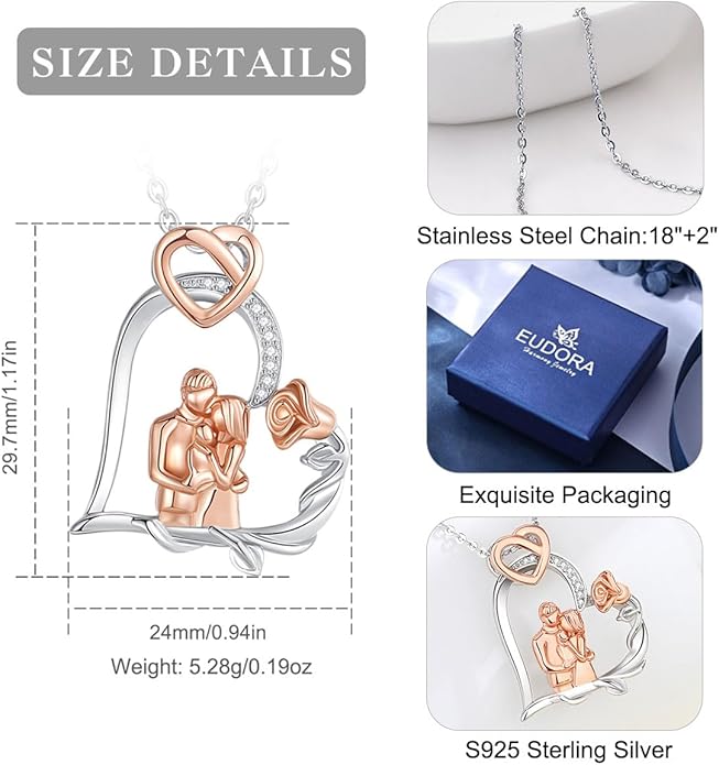 EUDORA Sterling Silver Mother Daughter Necklace for Women, Mama Son Daughter Necklace Pendant for Mom and Daughter,Mom Jewelry from Daughter Mother's Day Gift for Mother Daughter Aunt Grandma