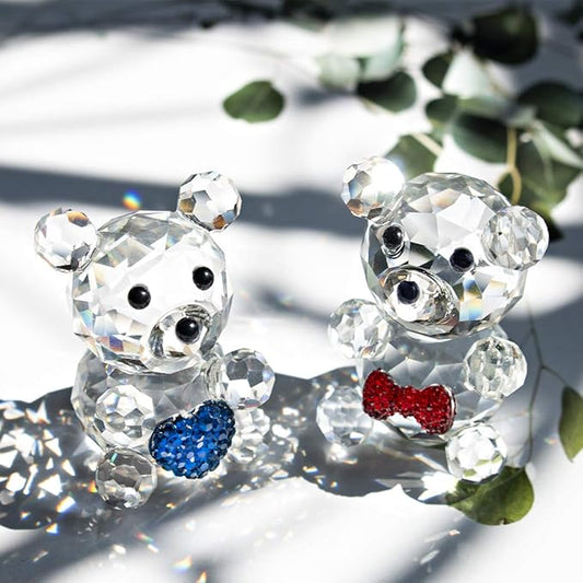 H&D HYALINE & DORA 2pcs Crystal Baby Bear Figurine Collection Animal Paperweight Table Centerpiece