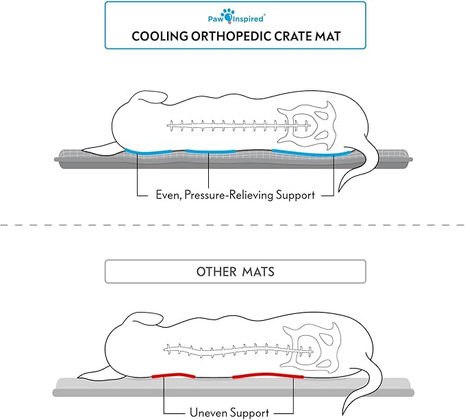 Paw Inspired Cooling Orthopedic Crate Pad for Dogs and Cats, Washable Memory Foam Dog Cooling Mat (23x17 Inch XS/Small Size for 24 Inch Kennel, Gray)
