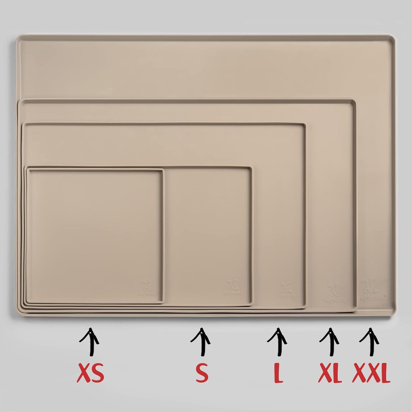 DogBuddy Non-Slip Silicone Food Mat for Dogs (XXL: 32" x 24", Taupe) - Waterproof, Nonslip Dog Feeding Mat with Raised Edges